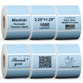 Misofuki 2.25" x 1.25" Blue Direct Thermal Barcode Labels 6000 Pcs for Zebra ZD410 ZD411 LP2824, 2-1/4x1-1/4 6 Rolls Waterproof Strong Adhesive Perforated Return Address Labels Used with Rollo MUNBYN
