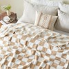 NEWCOSPLAY Knitted Brown White Checkered Blanket Super Soft Plush Throw