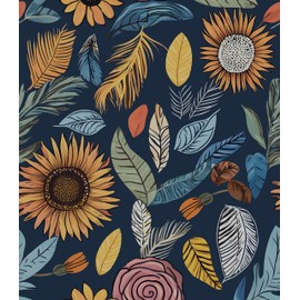 Blue Boho Wallpaper Peel and Stick,Vintage Floral Contact Paper 17.5" x 118", Retro Paisley Flower Botanical Wall Paper Self Adhesive Removable Waterproof for Bathroom Shelves Cabinet Table Decoration