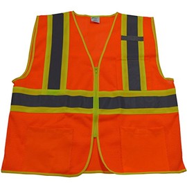 Petra Roc OVM2-CB1-2X/3X ANSI Class 2 Lime Contrast Binding Safety Vest, XX-Large/XXX-Large, Orange Mesh