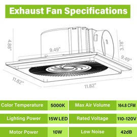 AIMEZDA Bathroom Exhaust Fan with Light, Bathroom Fan 11.8IN with 15W 3CCT LED Light Combo, Kitchen Exhaust Fan 165CFM, 42dB Ultra-Quiet Bathroom Vent Fan for Home, Bathroom, Office, Kitchen & Hotel