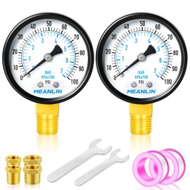 MEANLIN MEASURE 0-100Psi 2" DIAL FACE 1/4" NPT Well Pump Pressure Gauge, with 1/4" x 1/2" NPT and 1/4" x 3/8" NPT Hex Bushing, 3-2-3% Accuracy,Lower Mount (Pack of 2)