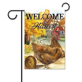 Welcome Harvest Rooster Flags Farmhouse Country Kitchen Decor Welcome Flag House Banners Rustic for Outdoor Indoor Decor Holiday For All Seasons Summer Decor UV Protected For Garden Yard Lawn 12x18in