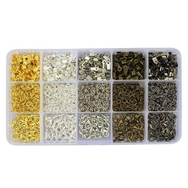 LolliBeads 1900Pcs Kit with 5 Colors 150 Pcs Lobster Claw Clasps 12mm and 1250 Pcs Open Jump Rings 5mm and 500 Pcs Iron Fold Over Cord Ends for Leather 3mm for Jewelry Making Findings