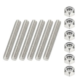 PATIKIL 6 Pcs Fully Threaded Rod, 1/4-20 304 Stainless Steel Right Hand Long Thread Bar Studs with Nuts for Pipes Clamps Hangers U-Bolts