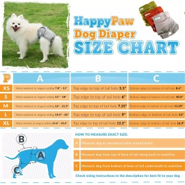 HappyPaw Dog Diapers Reusable Washable Set of 3 for Female / Male Incontinence Heat Cycle - L