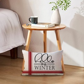 ULOVE LOVE YOURSELF Hello Winter Throw Pillow Covers 12x20 Inches with Snowflakes Farmhouse Winter Holiday Decorative Christmas Rectangular/Lumbar Cushion Case