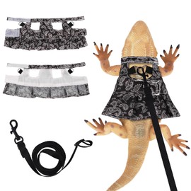 Bearded Dragon Harness and Leash Skirts Set Adjustable Reptile Lizard Leash Rope Dresses Clothes Starter Kit Accessories for Small Animal Outdoor Walking Training (Black)