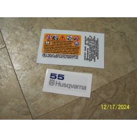 Husqvarna Chainsaw Model 55 Engine 3 Piece Top Cover Decal Set