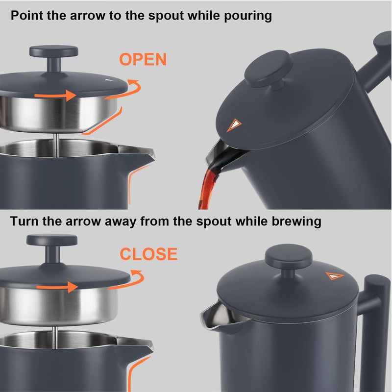 Secura French Press Coffee Maker, 304 Grade Stainless Steel Insulated