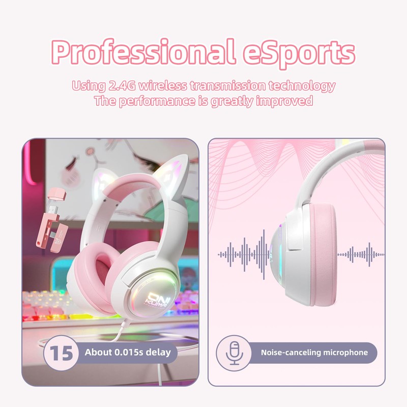 Wireless Cat Ear Headphones with RGB Lights – Tri-Mode Gaming