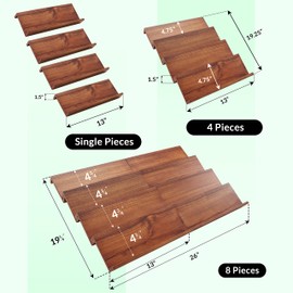 Tinamo Acacia Wooden Spice Rack Organizer for Cabinet - Spice Drawer Insert, Spice Organization for Cabinet, Seasoning Organizer, 4-Tier Spice Jar Rack for Drawer, Spice Holder Pack of 8 (64 Jars)