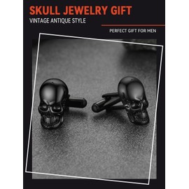 Gothic Black Cufflink for Man, Pair of Cool Skeleton Skull Cuff Links Button Studs, Stainless Steel Men's Cufflinks Jewelry