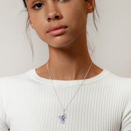 Blue Butterfly Heart Necklace Women 925 Sterling Silver Animal Butterflies December Created Tanzanite Birthstone Tanzanite Pendant Crystal Wedding Birthday Jewelry DP0307D