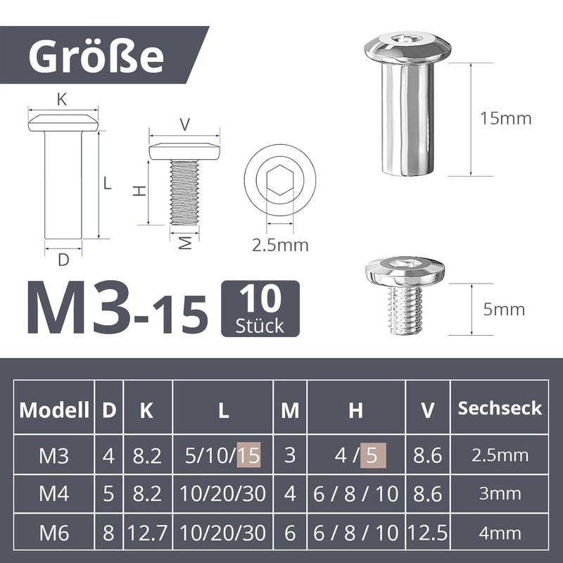 ORTAVA M3 x 15 mm (10 x Furniture Screws, 10