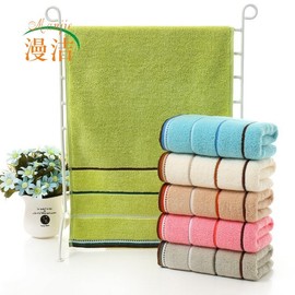 10-Pack Striped Satin Jacquard Pure Cotton Face & Bath Towel Set for Home, Soft & Absorbent 35x75cm - 6-Color Striped Towel, Pink 10ea