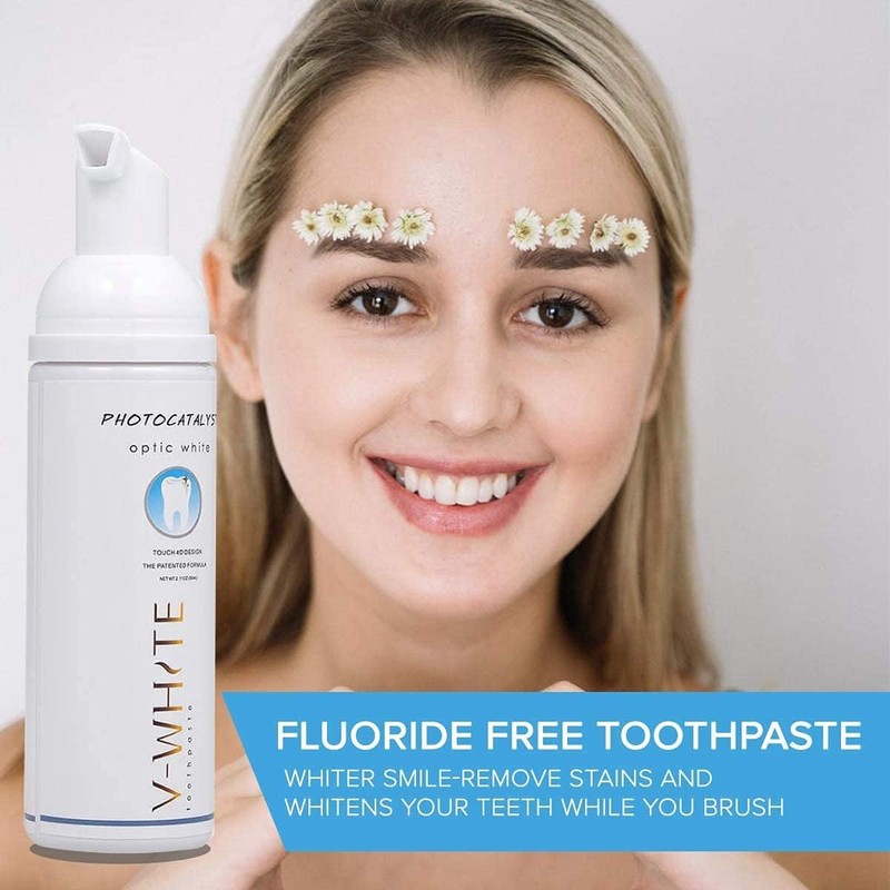 V-White Foam Teeth Whitening Toothpaste - Organic Toothpaste Fluoride Free,