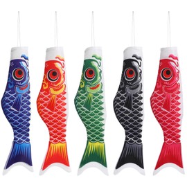 Hemobllo 5Pcs Japanese Carp Windsock, Streamer Fish Flag Kite, Koinobori Hanging Decor for Japanese Sushi Bar Izakaya Room 40cm