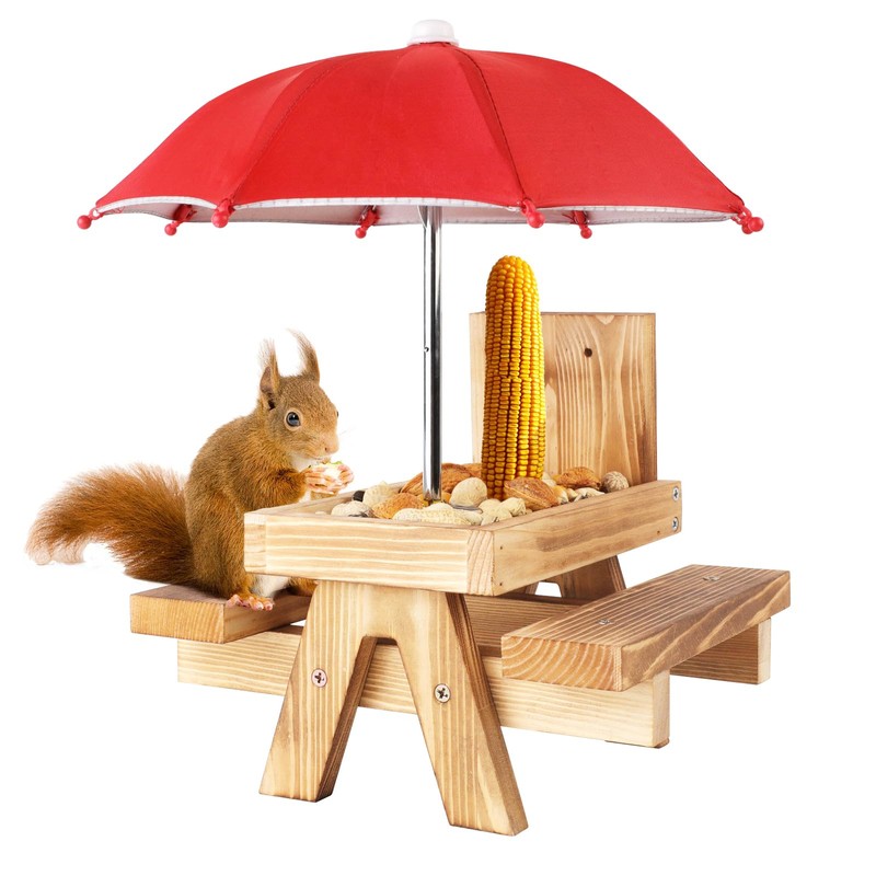 Squirrel Picnic Table Feeder Replacement Mini Umbrella for Outside (Bright-Red)
