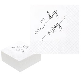 Geloar One Day Away Rehearsal Dinner Cocktail Napkins, One Day Away Party Supplies Paper Napkins in Bulk for Rehearsal Dinner Wedding Beverage Table Decorations 2-Ply, 5x5 Inches (50, Black)