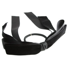 VINGTAINE H-493A Velvet, Satin, Long, Ribbon, Pony Hook, Hair Elastic, Hair Cuff, Hair Hook, Adult Cute, Elegant, Women's, Black