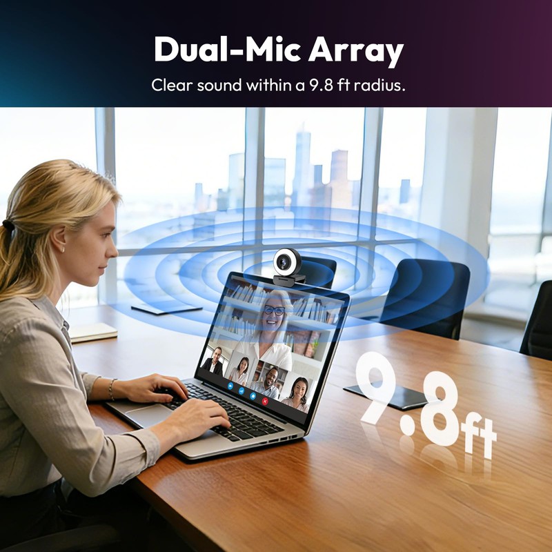 Angetube 4K Webcam with Ring Light, Computer Web Camera for