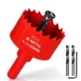 KACNON Hole Saw 50 mm, Universal High-Speed Steel HSS M42 Bi-Metal Hole Saws with Hex Shank and Drill, Complete Sizes, for Wood, Plastic, Plasterboard, Sheet Metal, Red