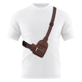 Peicees Mini Leather Sling Bag for Men Women Travel Daily Crossbody Bag Phone Holder, Dark Brown