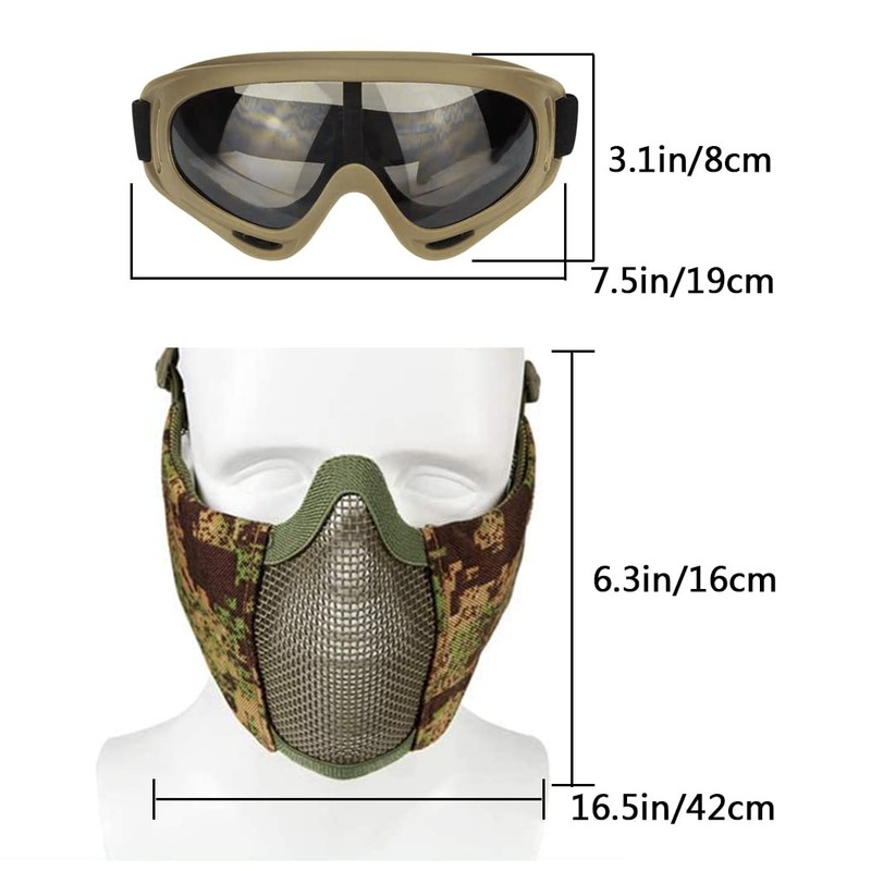 Yzpacc Airsoft Mask with Glasses, Foldable Half Face Airsoft Mesh