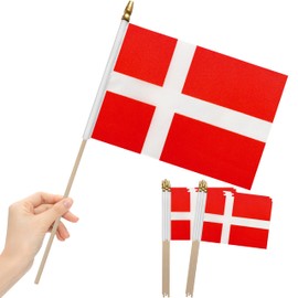 LoveVC 12Pcs 8×12 Inch Denmark Flags Small Danish Flag on Wood Stick Mini Handheld Flags Decorations