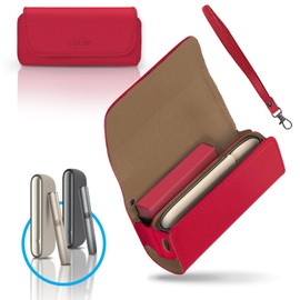 CABLE TECHNOLOGIES Premium PU Leather Case Compatible with IQOS ILUMA Canvas Case PU Leather Organizer Cover Handbag Accessories White Iqos Case (Red)