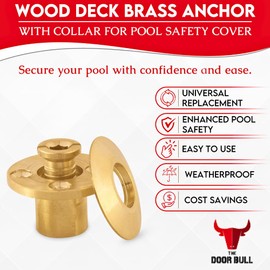Wood Deck Brass Anchor with Collar for Pool Safety Cover. Universal Replacement for All Major Brand In-ground Swimming Pool Safety Covers (10 Pack)