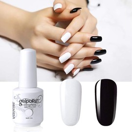 Vishine 2 Colors Nail Gel Polish Set Pure Black White Color Soak Off UV LED Varnish Collection Long Lasting Nail Art 2 Bottle 15ml