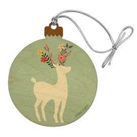 GRAPHICS & MORE Deer and Flowers Wood Christmas Tree Holiday Ornament