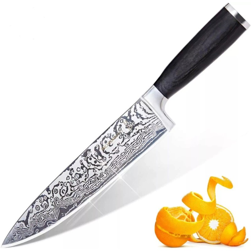 Chef Knife MICHELANGELO Super Sharp Professional Chef's Knife Etched Damascus