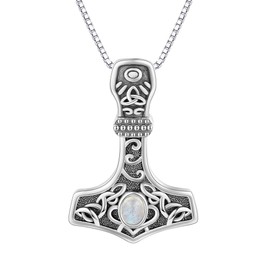 CUPENDA Thor Hammer Necklace Sterling Silver Mjolnir Pendant Celtic Knot Labradorite Necklace Viking Jewelry Mother's Day for Women