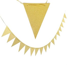 GAKA FAVOR Bunting Garland Glitter Gold Bunting Triangle Flag Banner 10 Meters for Party Decorations 30 Flags