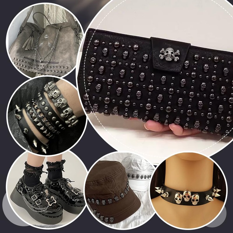 PH PandaHall 80 Sets Skull Head Rivets Screw Back Skull