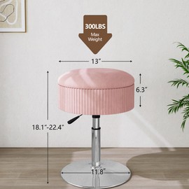 ACEQLYT Adjustable Vanity Stool with Storage, Modern Pink Vanity Chair for Makeup Room Bedroom, 360°Swivel Makeup Chair, Sturdy, Rust-Resistant and Easy to Assemble Round Ottoman