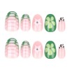 Press on Nails Green Short Oval,YIHONGYAN Summer Flowers Petal Designs