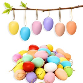 12Pcs Easter Hanging Eggs Decoration, Easter Egg Decorations for Tree, Easters Tree Hanging Plastic Ornaments Solid Colorful Easters Eggs for DIY Crafts Home Party Decors (12)