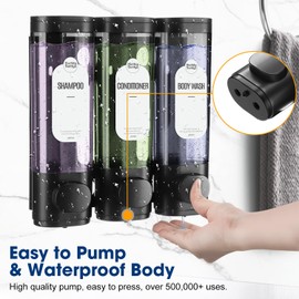 HUOTDY SUNTYS Shampoo and Conditioner Dispenser 3 Chamber No Drill,Shower Soap Dispenser Wall Mounted, Shampoo Dispenser for Shower Wall Body Wash Dispenser for Bathroom Toilet Hotel Kitchen(Black)