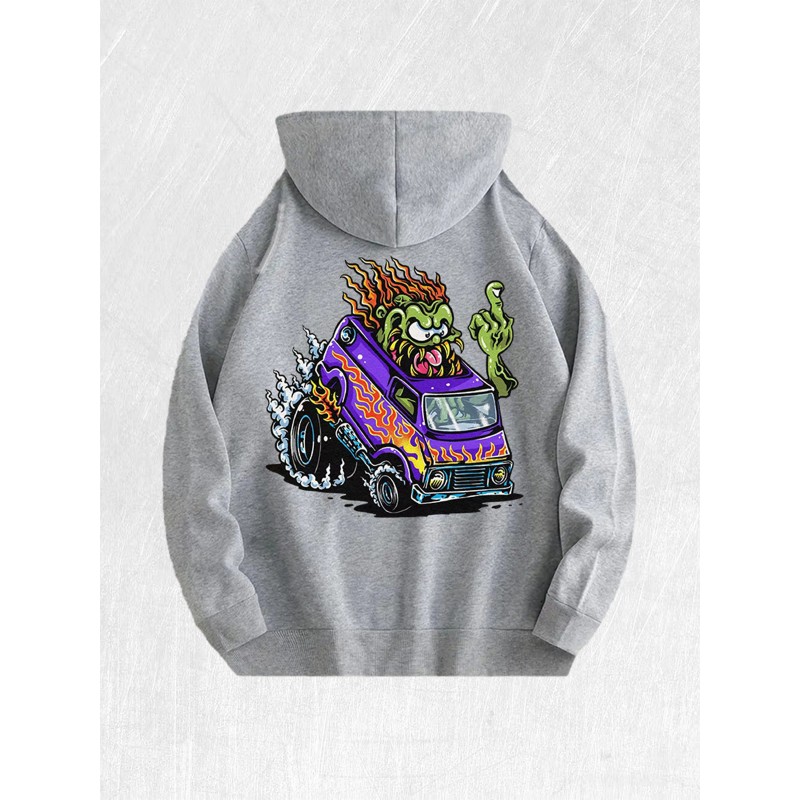 Monster Flame Van Graphic Hoodie 100% Cotton US Warehouse 7