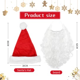 Aurasky Santa Claus Beard + Hat, Santa Costume Accessories, Christmas Hat Plush Edge, Santa Claus Costume, Christmas Costume Santa Claus Costume