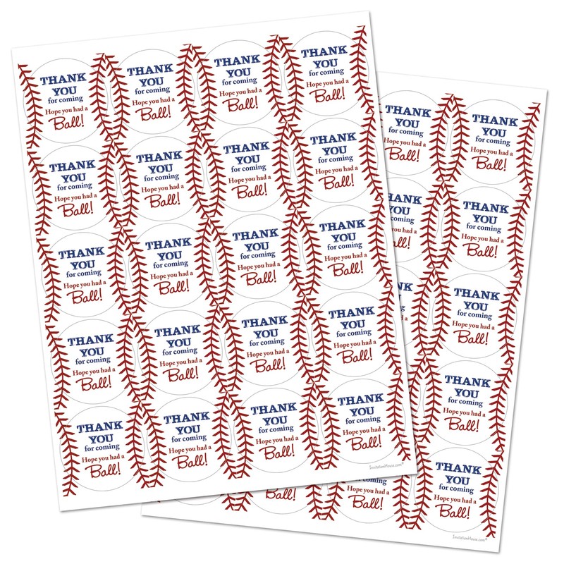 Made in USA 40 cnt Baseball Favor Thank You Stickers