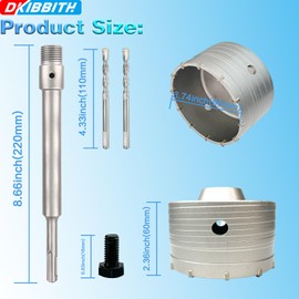 3-3/4" Concrete Hole Saw, 95mm Tungsten Steel Core Bit for Cinder Block, Brick, Rock, Plank Walls for Pipes or mini Split Lines, with SDS Plus Shank and 2 Center Positioning Drill Bits.