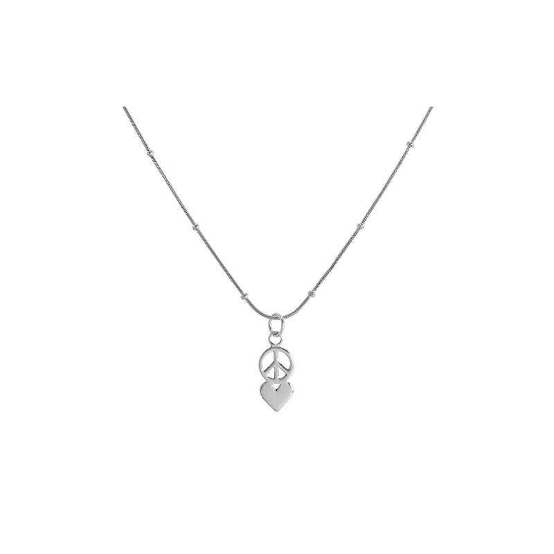 Sterling Silver Peace Symbol & Heart Pendant on 24 Inches