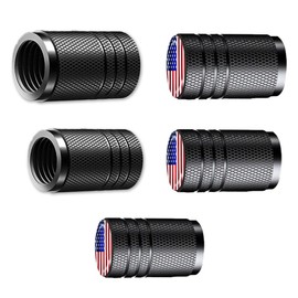 Tire Valve Stem Caps - Tire Air Cap Metal with Plastic Liner Corrosion Resistant Fit - American Flag Design, Aluminum Alloy, Set of 5