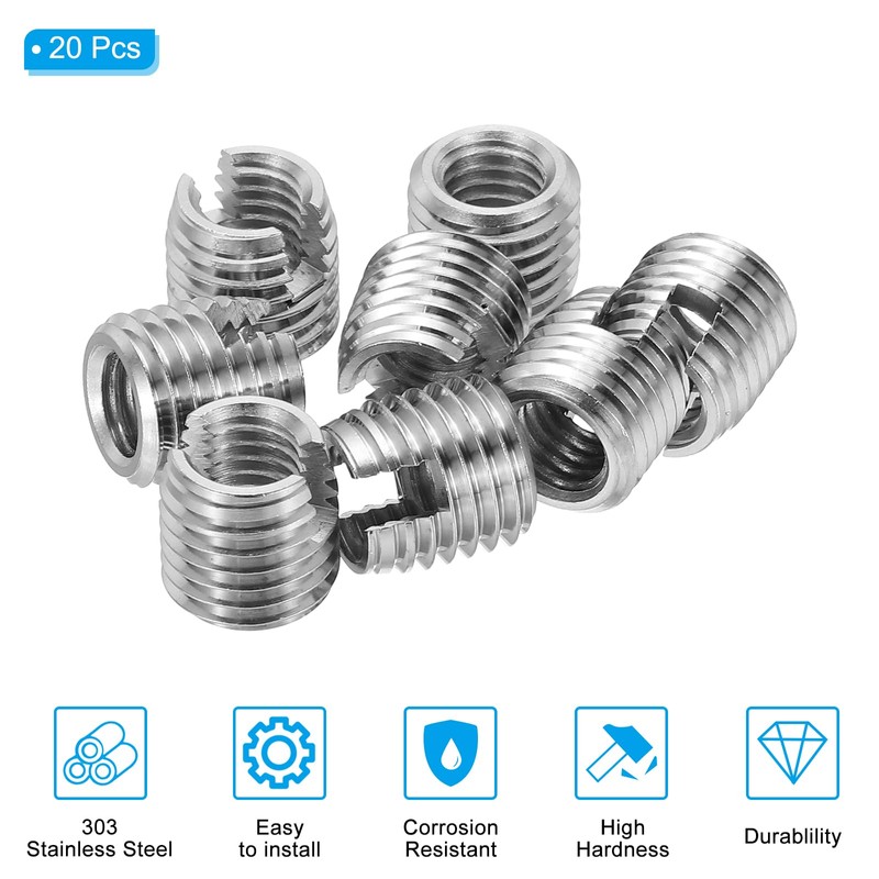 PATIKIL Self-Tapping Threaded Inserts, 20 Pcs M8 x M12 x