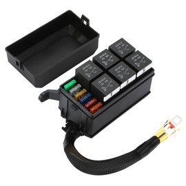 12V Fuse Relay Box Pre-Wired Fuse Relay Block Kit with 6 Relays(4 Pins) and 6 ATC/ATO Blade Fuses Universal Relay Panel for Automotive Marine Car Boat
